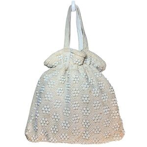 Vintage 1950s Candy Dot Cream & White Double Beaded Hand Bag